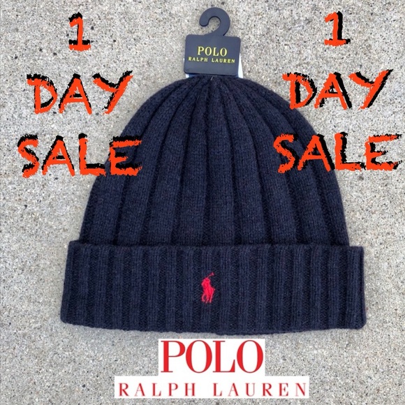 🚨TODAY ONLY🚨 Polo Ralph Lauren Wool Cuffed Ribbed Beanie Cap NWT Blue Navy Red - Picture 1 of 7
